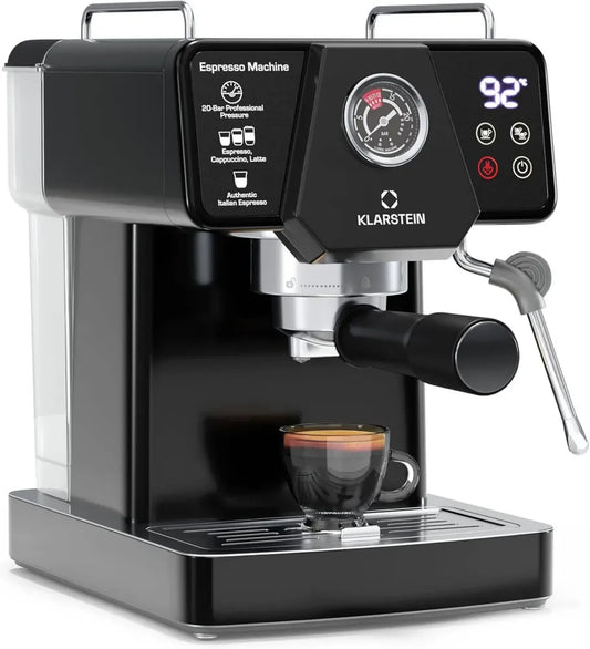 Klarstein Libeica Machine à Café en Grains - 19 Bars, 1350W, Acier Inoxydable, Buse Vapeur, Réservoir 1,8L, Panneau Tactile, Expresso et Café Moulu, Design Élégant