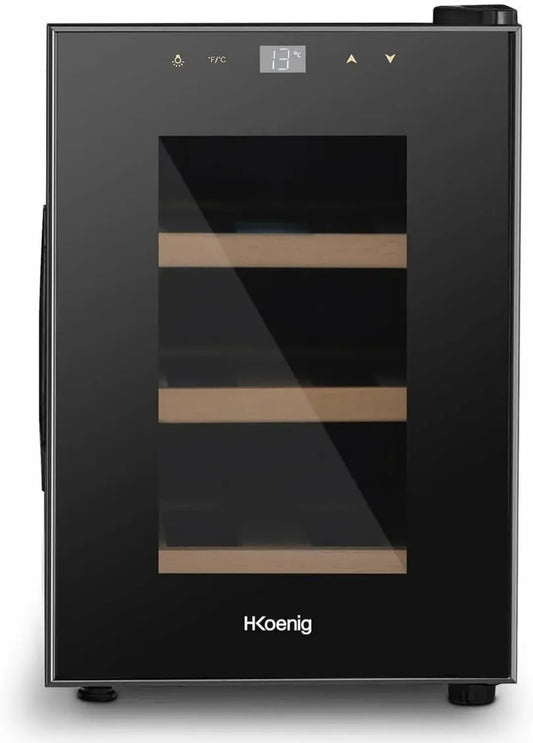 H.Koenig Cave à Vin Professionnelle 6 Bouteilles, Inox, Réglable 11-18°C, Silencieuse, Éclairage LED, 17L