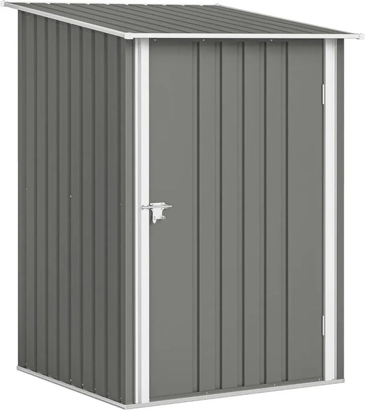 Outsunny Remise de Jardin en Acier Galvanisé avec Porte Verrouillable, Toit Pentu, 0,92 m², Gris